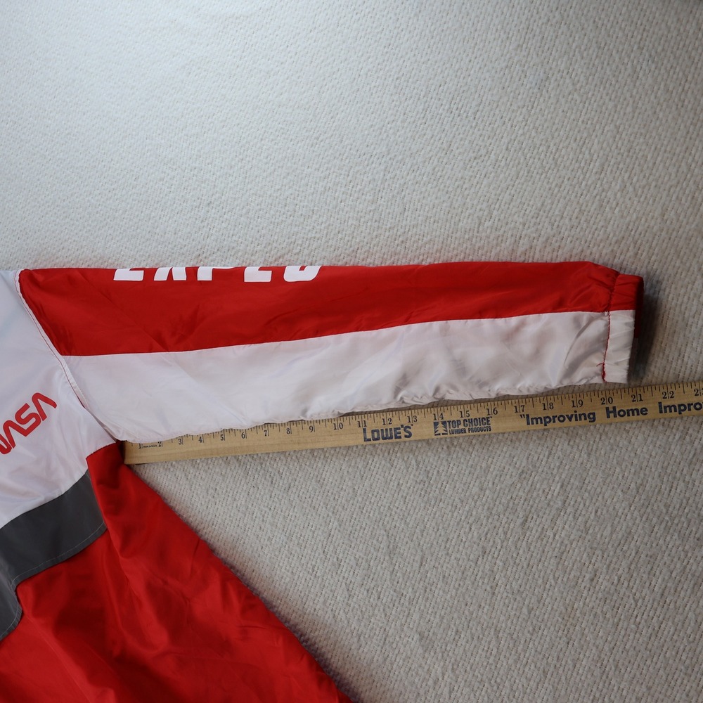 Hyper Space Mens S Windbreaker Red White NASA Explorer Space Lab 3 Patch Hooded - Picture 3 of 11